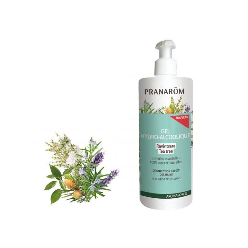 AROMAFORCE GEL HYDRO-ALCOOLIQUE RAVINTSARA TEA TREE 500ML PRANAROM