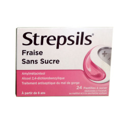 STREPSILS SANS SUCRE FRAISE 24 PASTILLES