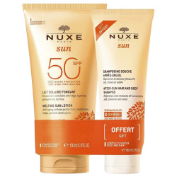 NUXE SUN LAIT FONDANT TRES HAUTE PROTECTION SPF50 150ML + SHAMPOOING DOUCHE APRES SOLEIL 100ML OFFERT NUXE