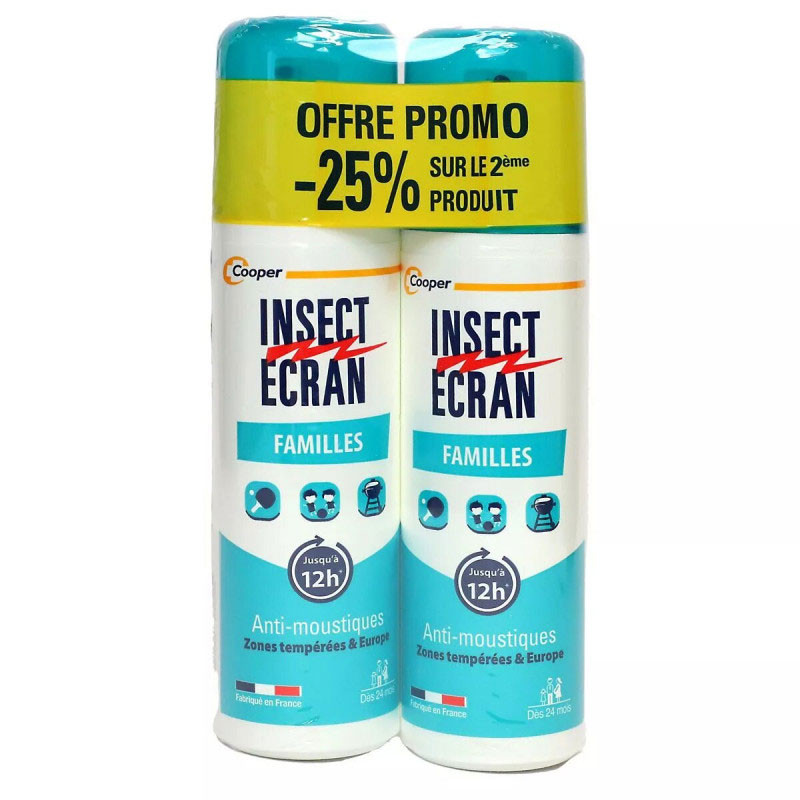 INSECT ECRAN REPULSIF PEAU FAMILLE LOT DE 2 X 100ML COOPER