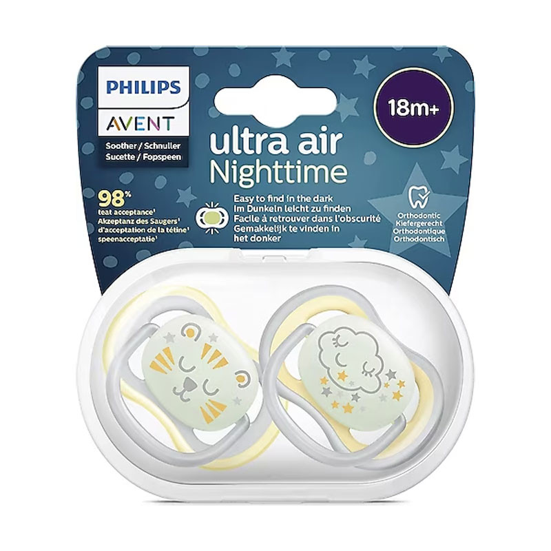 SUCETTES ULTRA AIR NIGHTTIME COLORIS GRIS/CREME 18 mois+ AVENT SUCETTES ULTRA AIR NIGHTTIME COLORIS GRIS/CREME 18 mois+ AVENT