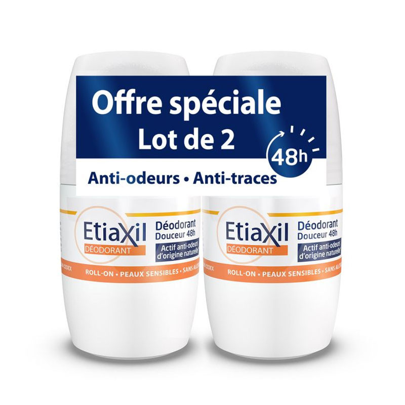 DEODORANT DOUCEUR 48H Peau sensible Roll on Lot de 2 x 50ML ETIAXIL