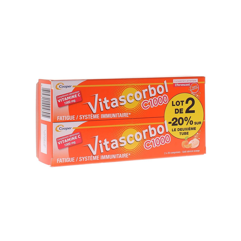 VITASCORBOL C1000 LOT 2 X 20 COMPRIMES COOPER