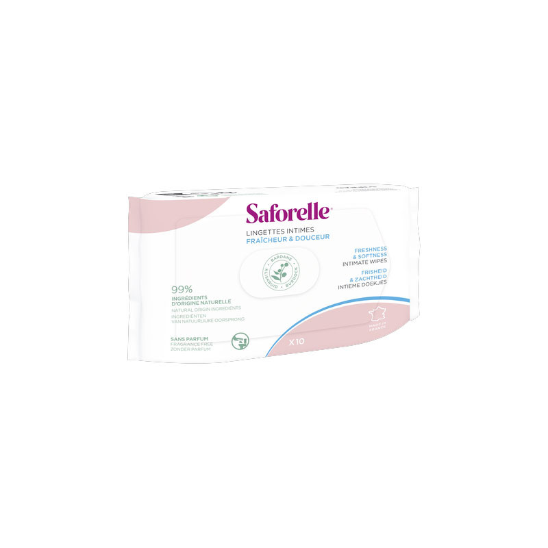 LINGETTES INTIMES FRAICHEUR ET DOUCEUR X 10 SAFORELLE