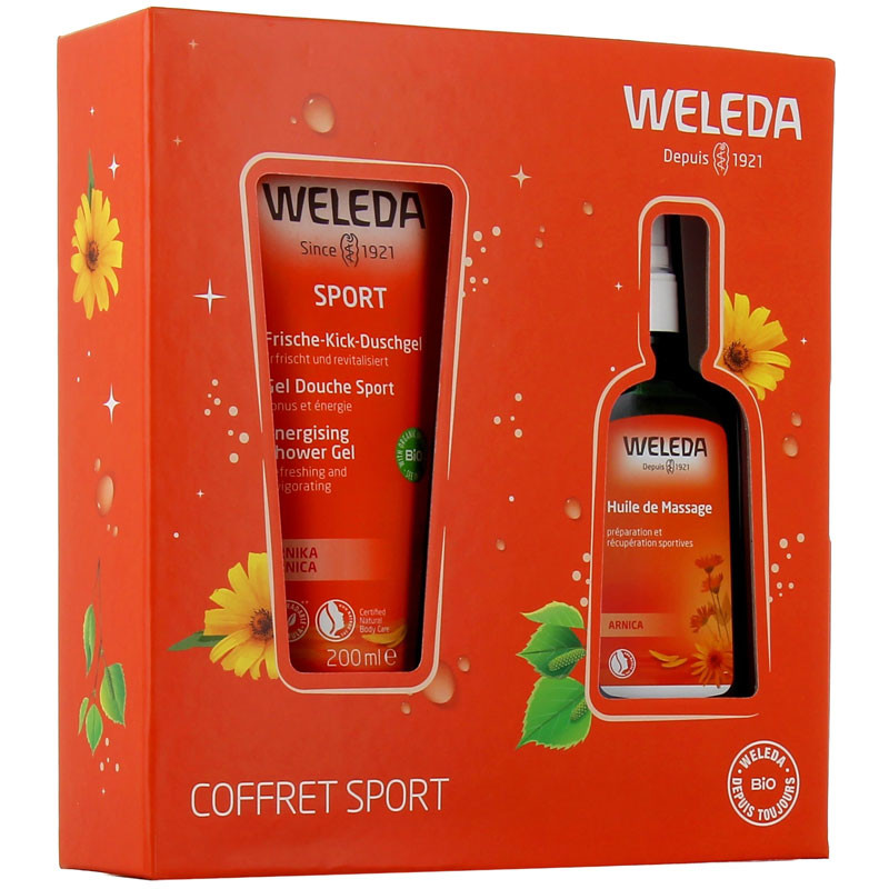 COFFRET SPORT GEL DOUCHE + HUILE MASSAGE WELEDA