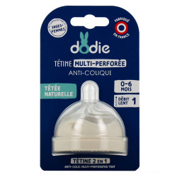 TETINE MULTI-PERFOREE ANTI COLIQUE 0 à 6 MOIS DEBIT LENT 1 SILICONE DODIE