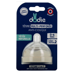 TETINE MULTI-PERFOREE ANTI COLIQUE 0 à 6 MOIS DEBIT MOYEN 2 SILICONE DODIE