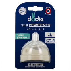 TETINE MULTI-PERFOREE ANTI COLIQUE + 6 MOIS DEBIT RAPIDE 4 LIQUIDES EPAIS SILICONE DODIE