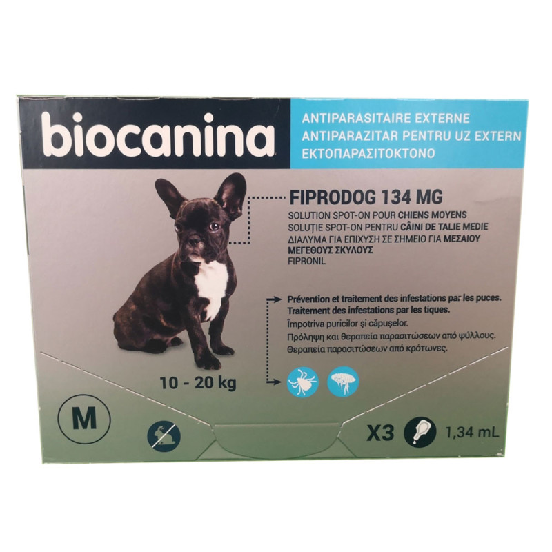 PIPETTES FIPRODOG 134MG M CHIEN 10-20KG ANTIPARASITAIRE EXTERNE BIOCANINA