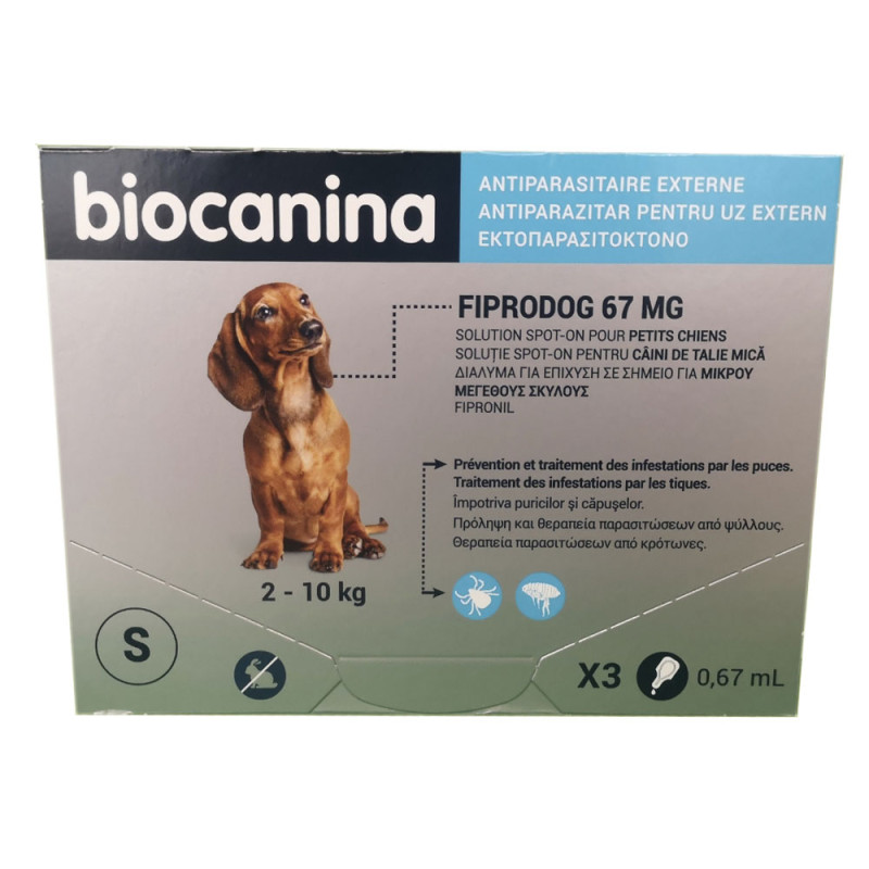 PIPETTES FIPRODOG 67MG S CHIEN 2-10G ANTIPARASITAIRE EXTERNE BIOCANINA