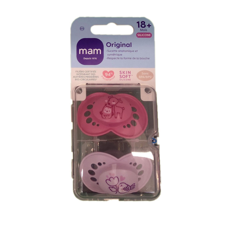 ORIGINAL SUCETTES SILICONE 18MOIS+ LOT DE 2 NATURE ROSE MAM