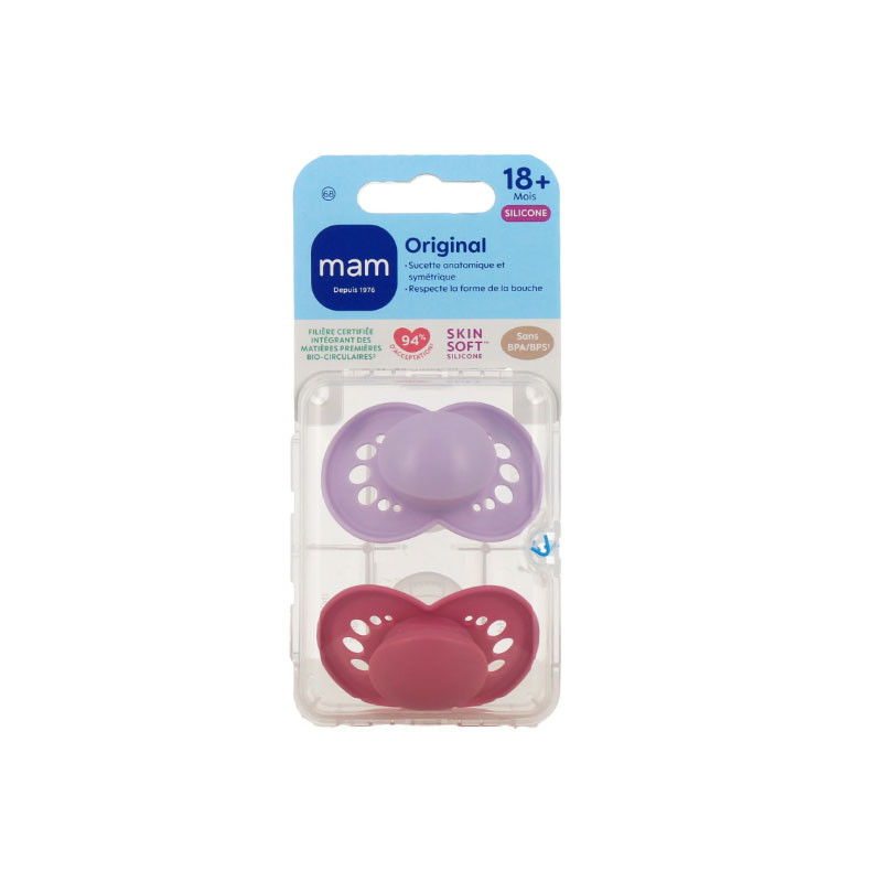 ORIGINAL SUCETTES SILICONE 18MOIS+ LOT DE 2 UNI ROSE MAM