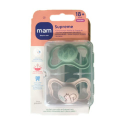 SUPREME SUCETTES SILICONE 18MOIS+ LOT DE 2 NATURE VERT MAM