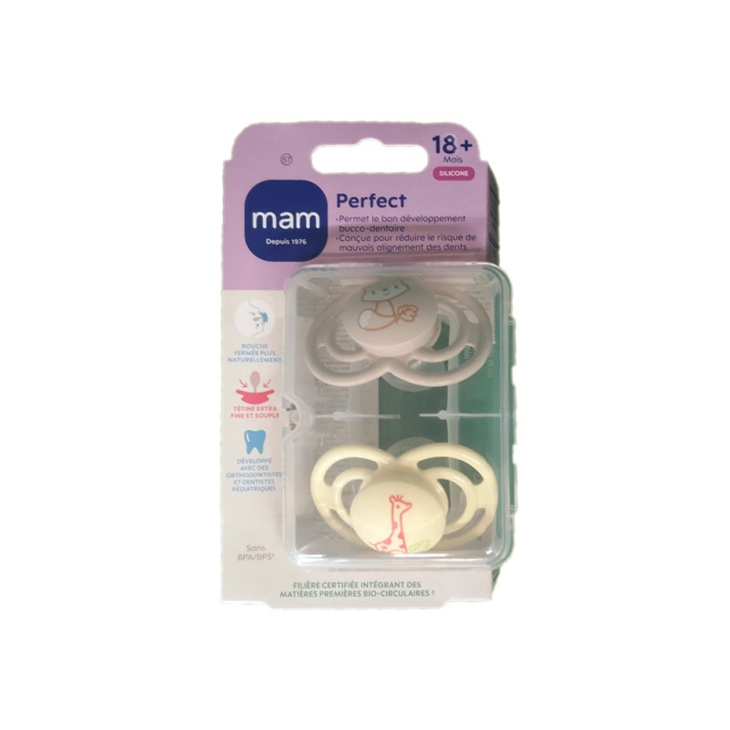 PERFECT SUCETTES SILICONE 18MOIS+ LOT DE 2 NATURE CREME MAM