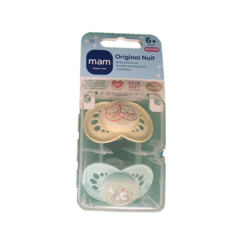 ORIGINAL NUIT SUCETTES SILICONE 6MOIS+ LOT DE 2 NATURE MAM ORIGINAL NUIT SUCETTES SILICONE 6MOIS+ LOT DE 2 NATURE MAM