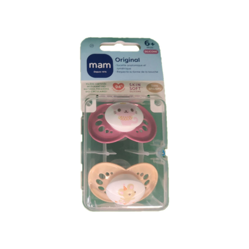 ORIGINAL SUCETTES SILICONE 6MOIS+ LOT DE 2 NATURE ROSE MAM