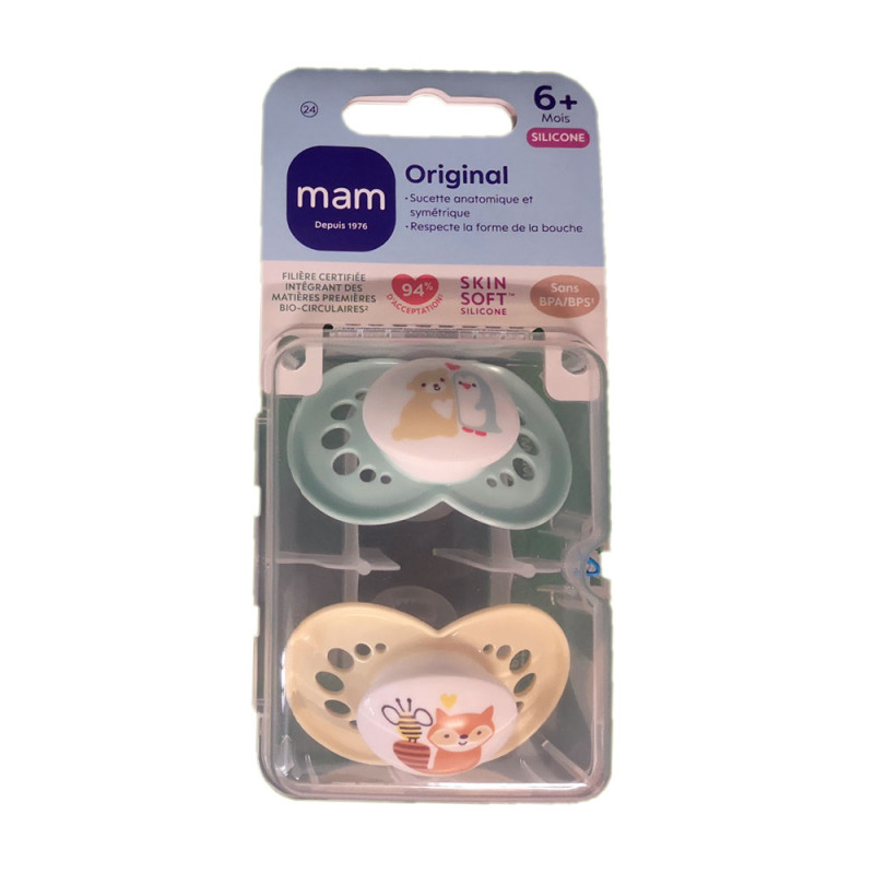 ORIGINAL SUCETTES SILICONE 6MOIS+ LOT DE 2 NATURE VERT MAM