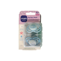 PERFECT SUCETTES NUIT SILICONE 6MOIS+ LOT DE 2 NATURE BLEU MAM