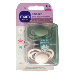 PERFECT SUCETTES SILICONE 6MOIS+ LOT DE 2 VERT UNI MAM