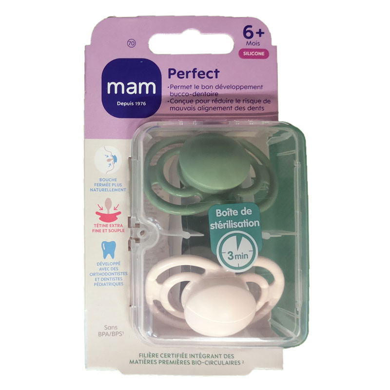 PERFECT SUCETTES SILICONE 6MOIS+ LOT DE 2 VERT UNI MAM PERFECT SUCETTES SILICONE 6MOIS+ LOT DE 2 VERT UNI MAM