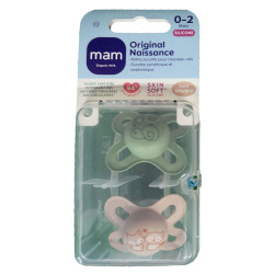 ORIGINAL NAISSANCE SUCETTES SILICONE 0-2MOIS+ LOT DE 2 NATURE VERT MAM