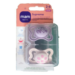 SUPREME SUCETTES SILICONE 2-6MOIS+ LOT DE 2 NATURE MAUVE MAM