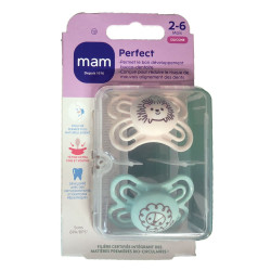 PERFECT SUCETTES SILICONE 2-6MOIS LOT DE 2 NATURE VERT MAM