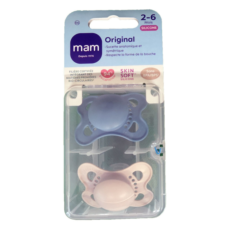 ORIGINAL SUCETTES SILICONE 2-6MOIS+ LOT DE 2 UNI BLEU MAM ORIGINAL SUCETTES SILICONE 2-6MOIS+ LOT DE 2 UNI BLEU MAM
