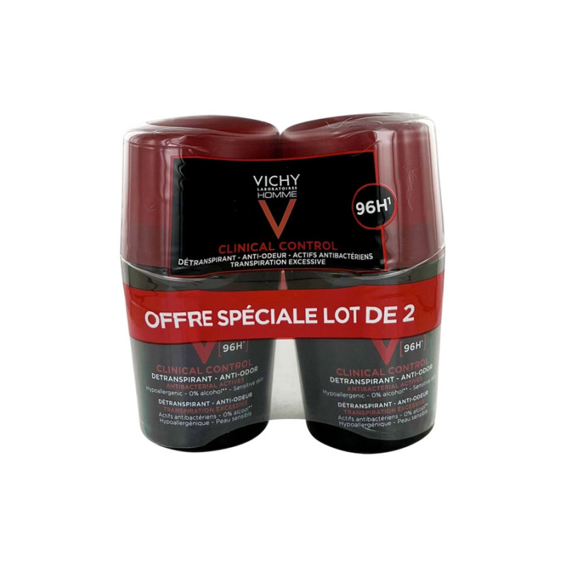 DEODORANT HOMME CLINICAL CONTROL 96H ROLL ON LOT DE 2X50ML VICHY