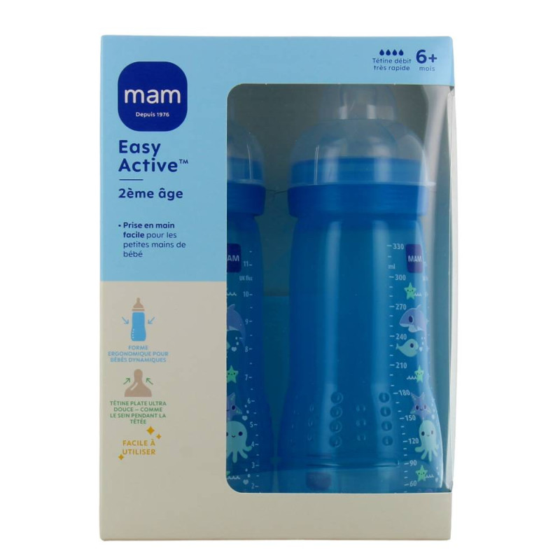 BIBERON 2eme âge BLEU LOT DE 2 X 330ML MAM BIBERON 2eme âge BLEU LOT DE 2 X 330ML MAM