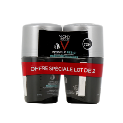 DEODORANT HOMME INVISIBLE RESIST ANTI TACHES ANTI IRRITATIONS 72H ROLL ON LOT DE 2X50ML VICHY