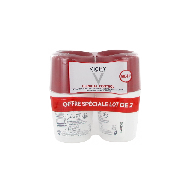 DEODORANT CLINICAL CONTROL 96H ROLL ON LOT DE 2X50ML VICHY