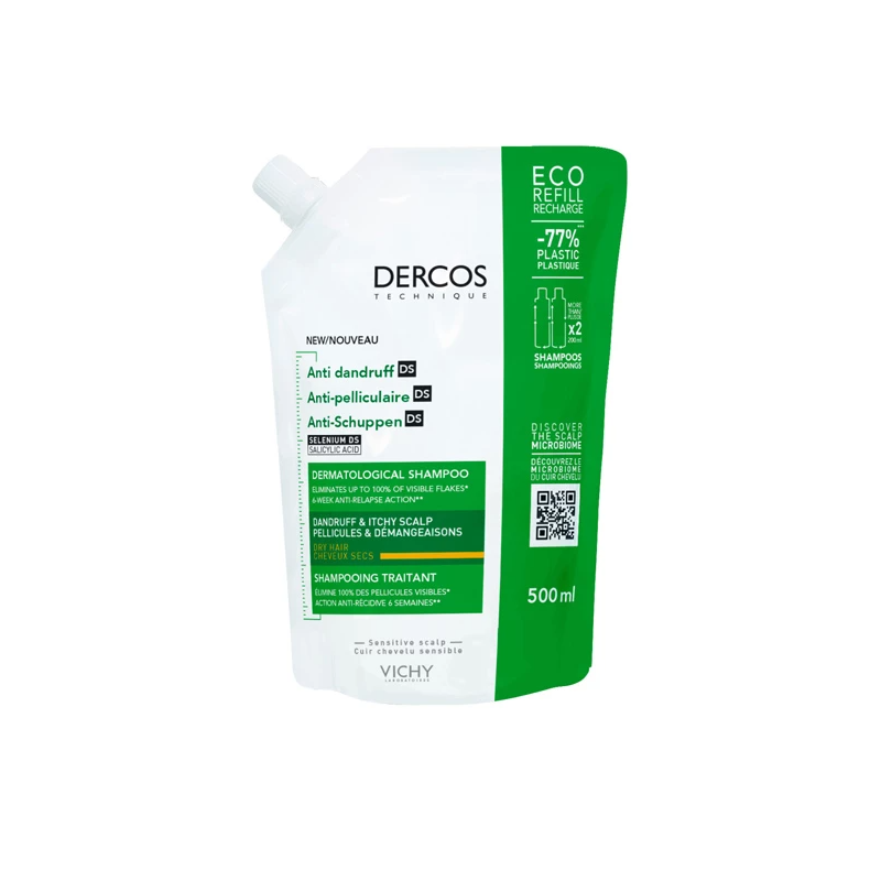 DERCOS DS SHAMPOOING ANTI PELLICULAIRE DS CHEVEUX SECS ECO RECHARGE 500ML VICHY DERCOS DS SHAMPOOING ANTI PELLICULAIRE DS CHEVEUX SECS ECO RECHARGE 500ML VICHY