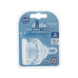 TETINE RONDE ANTI COLIQUE SILICONE COL LARGE +  6 MOIS X 2  DODIE