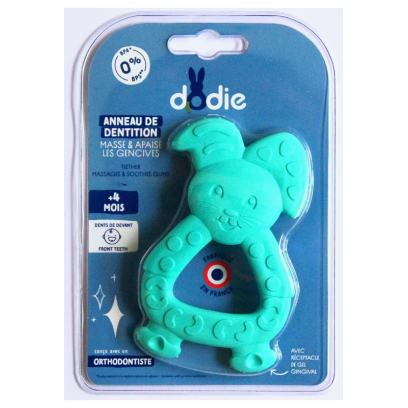ANNEAU DE DENTITION LAPIN VERT BLEU + 4 MOIS DODIE
