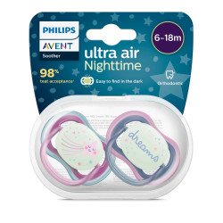 SUCETTES ULTRA AIR NIGHTTIME COLORIS ROSE 6-18 mois AVENT