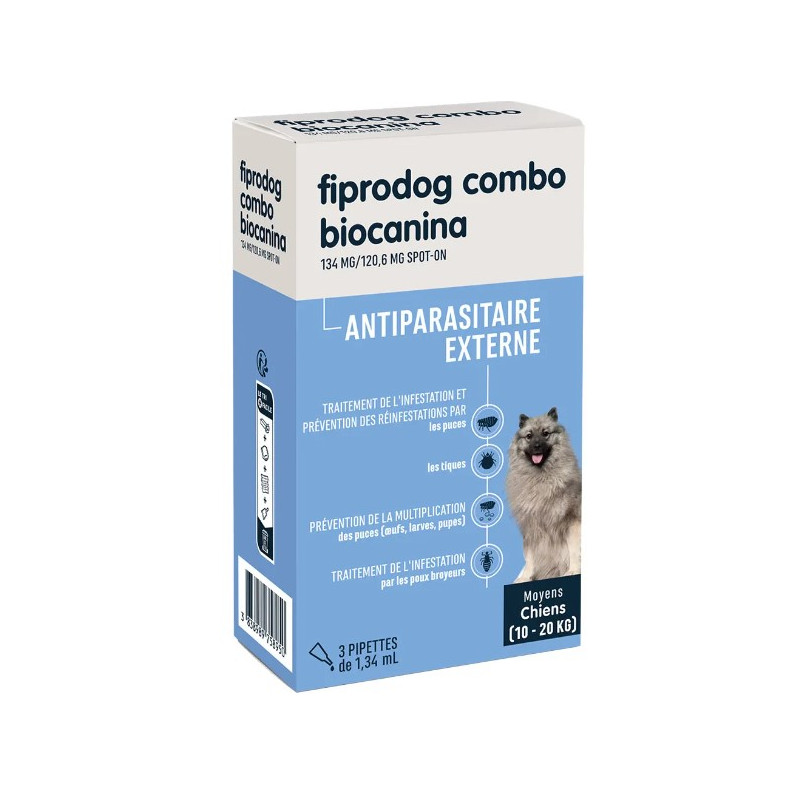 PIPETTES FIPRODOG COMBO 134MG MOYENS CHIENS 10-20KG ANTIPARASITAIRE EXTERNE BIOCANINA PIPETTES FIPRODOG COMBO 134MG MOYENS CHIENS 10-20KG ANTIPARASITAIRE EXTERNE BIOCANINA