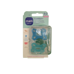 COMFORT SUCETTES BLEUES 0-2 MOIS LOT DE 2 SILICONE MAM