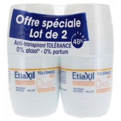 ANTI TRANSPIRANT TOLERANCE 48H Peau sensible LOT DE 2 Roll on de 50ML ETIAXIL