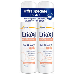 ANTI TRANSPIRANT TOLERANCE 48H Peau sensible LOT DE 2 SPRAYS DE 150ML ETIAXIL