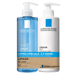 LOT LIPIKAR GEL LAVANT APAISANT PROTECTEUR + LAIT RELIPIDANT 2X400ML LA ROCHE POSAY