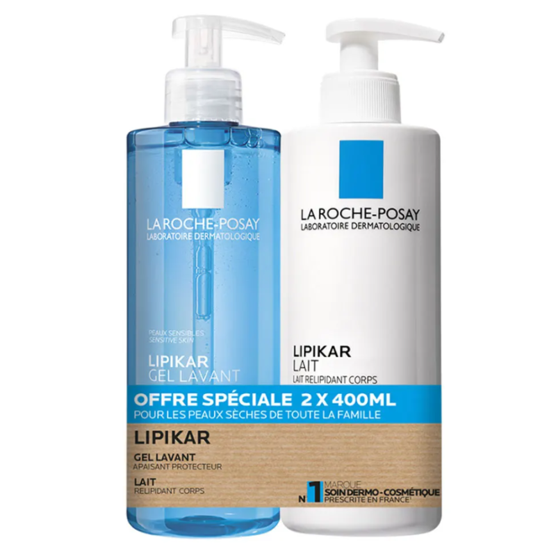 LOT LIPIKAR GEL LAVANT APAISANT PROTECTEUR + LAIT RELIPIDANT 2X400ML LA ROCHE POSAY LOT LIPIKAR GEL LAVANT APAISANT PROTECTEUR + LAIT RELIPIDANT 2X400ML LA ROCHE POSAY