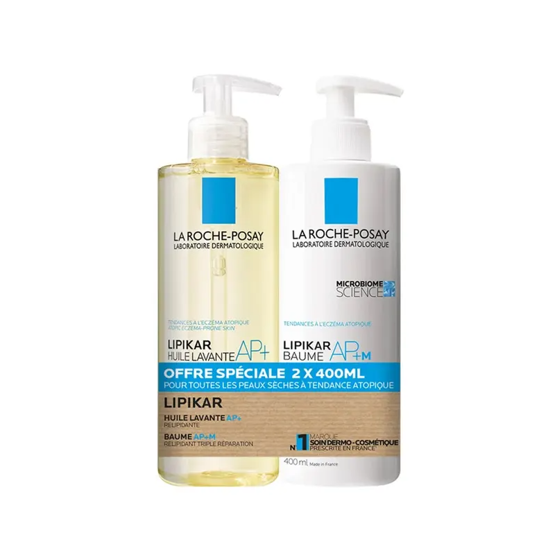 LOT LIPIKAR AP+ HUILE LAVANTE RELIPIDANTE + BAUME AP+M 2X400ML LA ROCHE POSAY