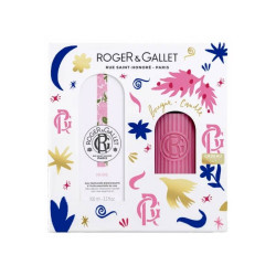 COFFRET DE NOËL ROSE EAU PARFUMEE BIENFAISANTE 100ML + BOUGIE ROGER ET GALLET