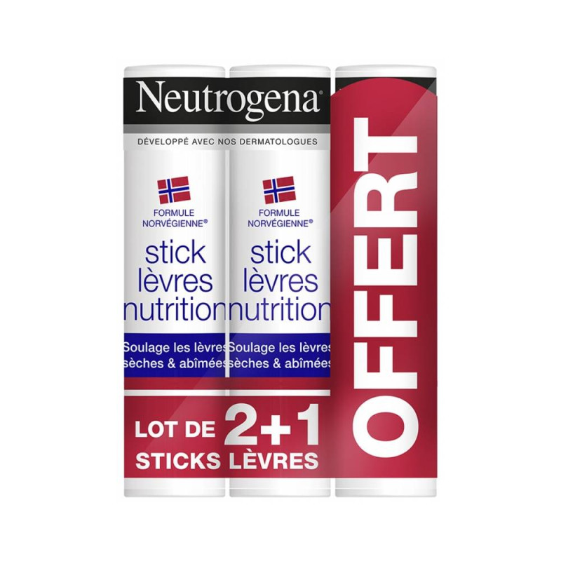 STICK LEVRES FORMULE NORVEGIENNE NUTRITION LOT DE 3X4.8G NEUTROGENA