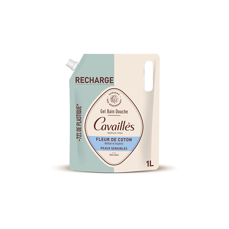 RECHARGE GEL BAIN DOUCHE FLEUR DE COTON 1L ROGE CAVAILLES