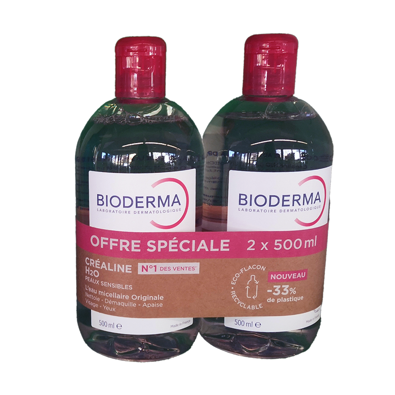 CRÉALINE H2O ORIGINALE PEAUX SENSIBLES LOT DE 2 X 500 ML BIODERMA