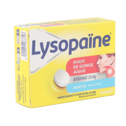 LYSOPAINE SANS SUCRE MAUX DE GORGE AIGUS MENTHE 18 pastilles SANOFI
