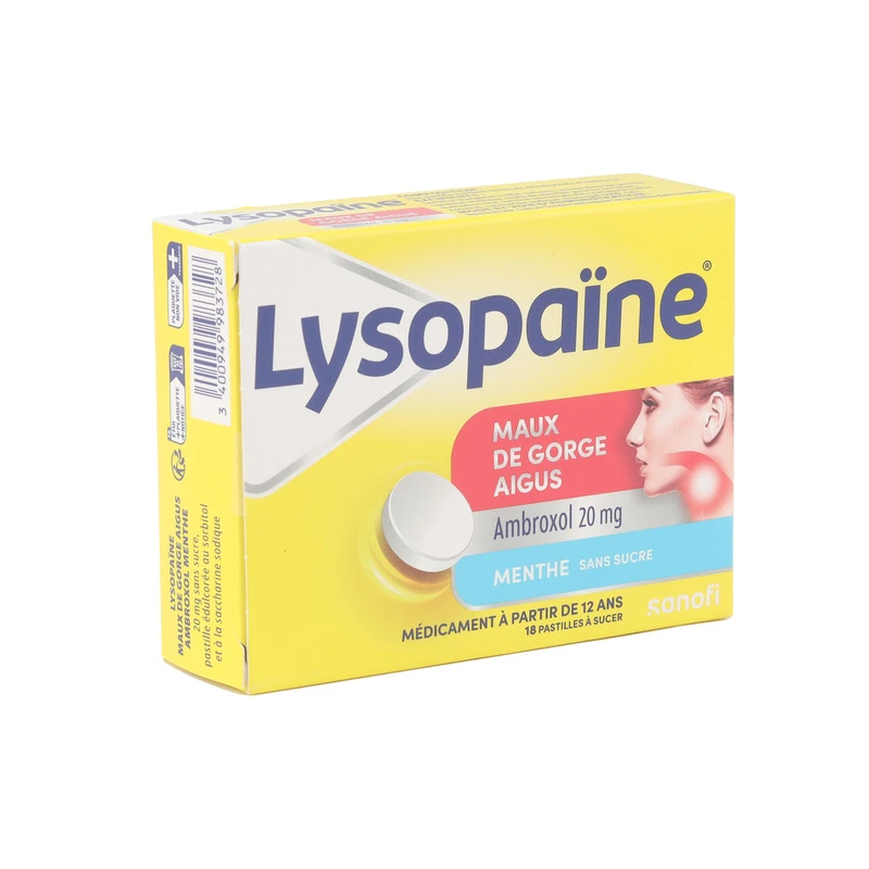 LYSOPAINE SANS SUCRE MAUX DE GORGE AIGUS MENTHE 18 pastilles SANOFI LYSOPAINE SANS SUCRE MAUX DE GORGE AIGUS MENTHE 18 pastilles SANOFI