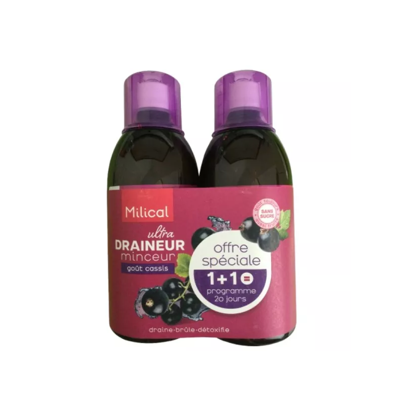 DRAINEUR ULTRA MINCEUR CASSIS 500ML LOT DE 2 MILICAL DRAINEUR ULTRA MINCEUR CASSIS 500ML LOT DE 2 MILICAL